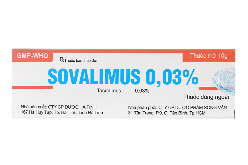 Thuốc mỡ bôi da Sovalimus 0.03% trị chàm thể tạng tuýp 10g