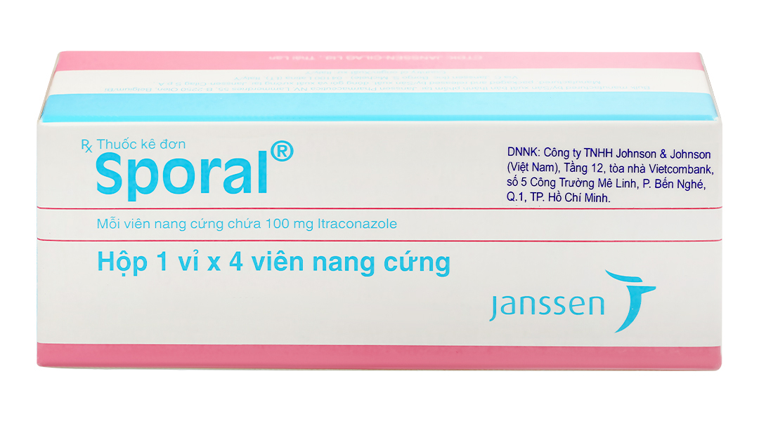 Sporal 100mg trị nhiễm nấm phụ khoa, ngoài da (1 vỉ bấm x 4 viên)