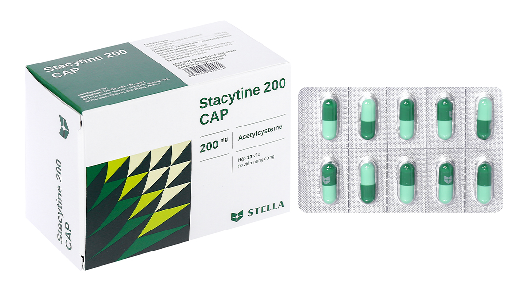 Stacytine 200 Cap tan đàm trong bệnh lý hô hấp (10 vỉ x 10 viên)