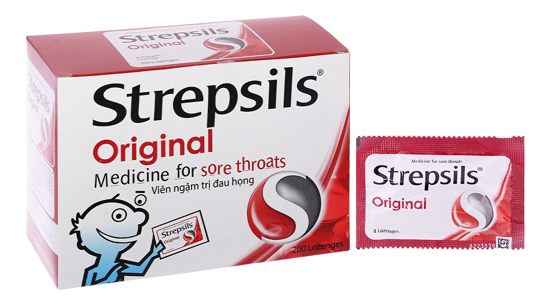 Viên ngậm Strepsils Original kháng khuẩn, giảm đau họng (100 gói x 2 viên)