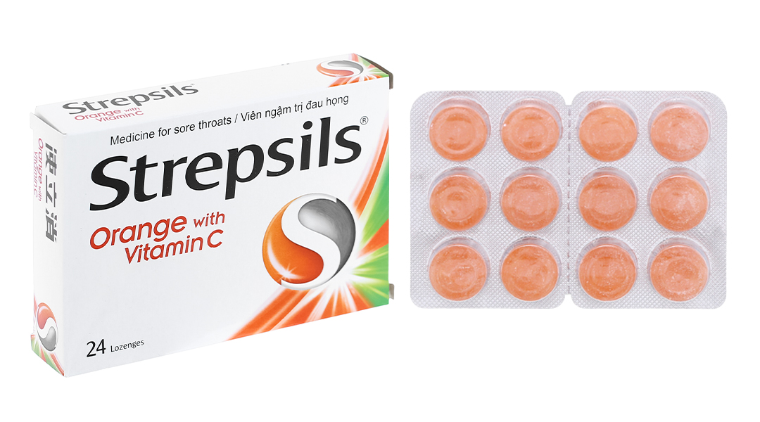 Viên ngậm Strepsils Orange With Vitamin C giảm đau họng (2 vỉ x 12 viên)