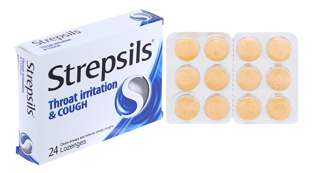 Viên ngậm Strepsils Throat Irritation & Cough 15mg sát khuẩn, tan đàm (2 vỉ x 12 viên)