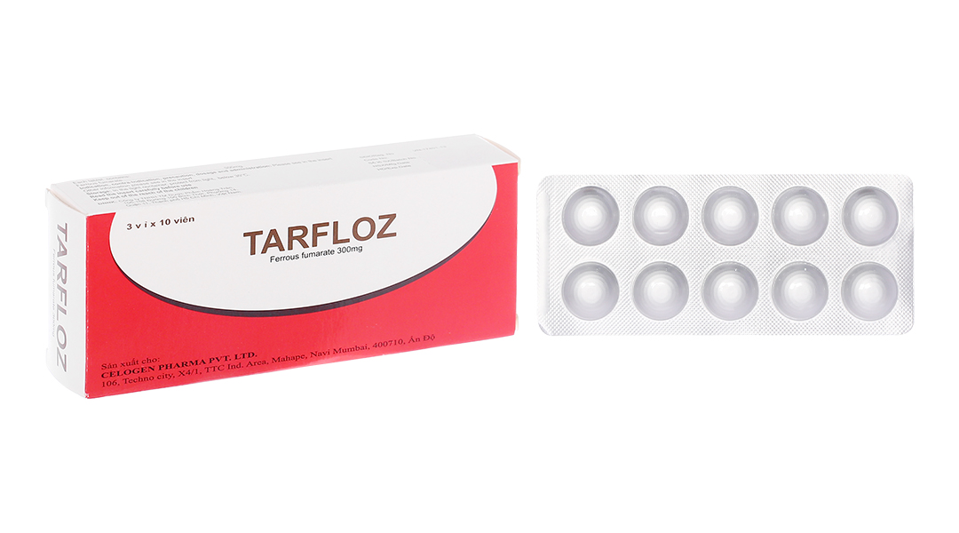 Tarfloz 300mg trị thiếu máu, thiếu sắt (3 vỉ x 10 viên)