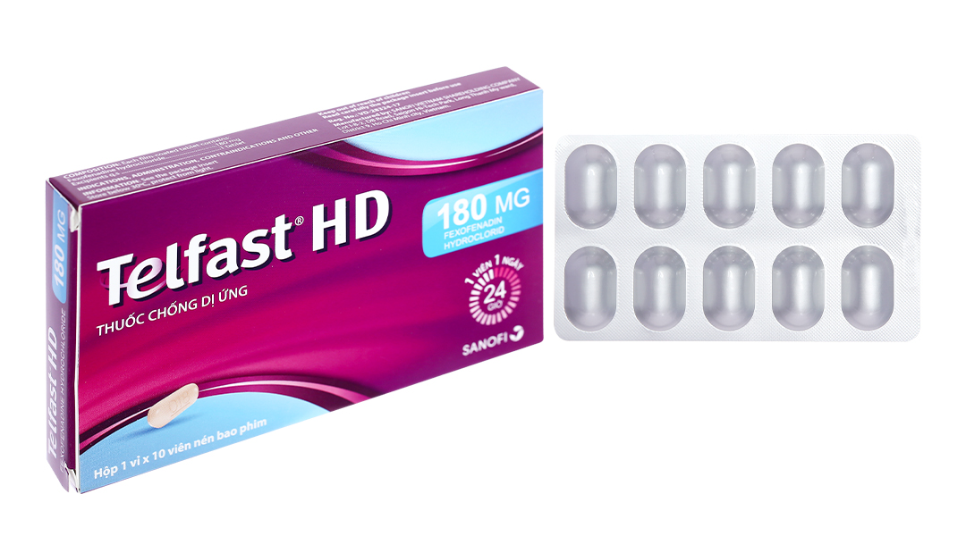 Telfast HD 180mg trị viêm mũi dị ứng, mày đay (1 vỉ x 10 viên)