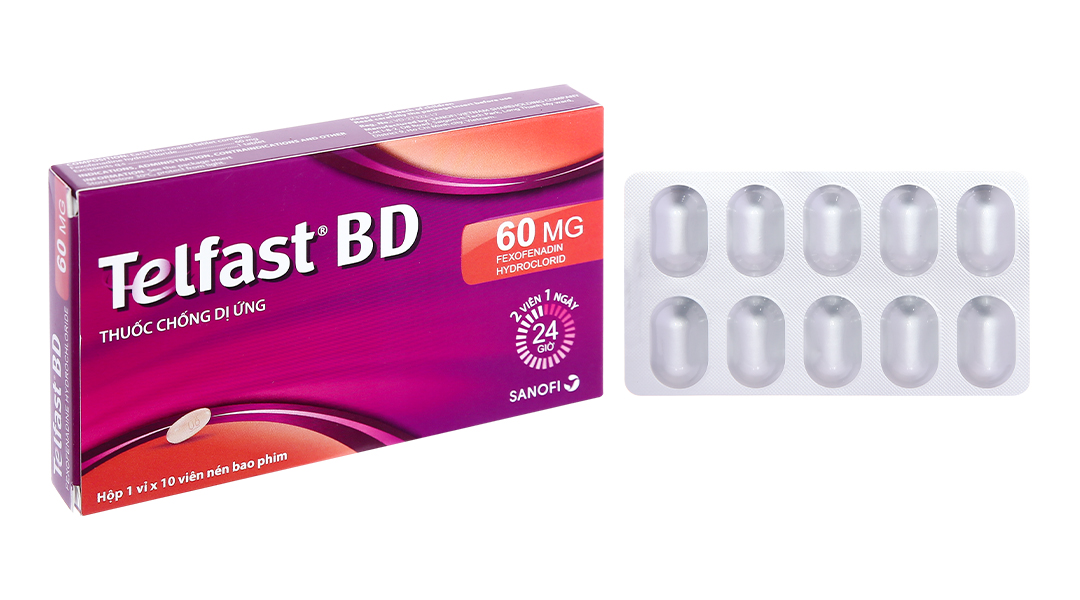 Telfast BD 60mg trị viêm mũi dị ứng, mày đay (1 vỉ x 10 viên)