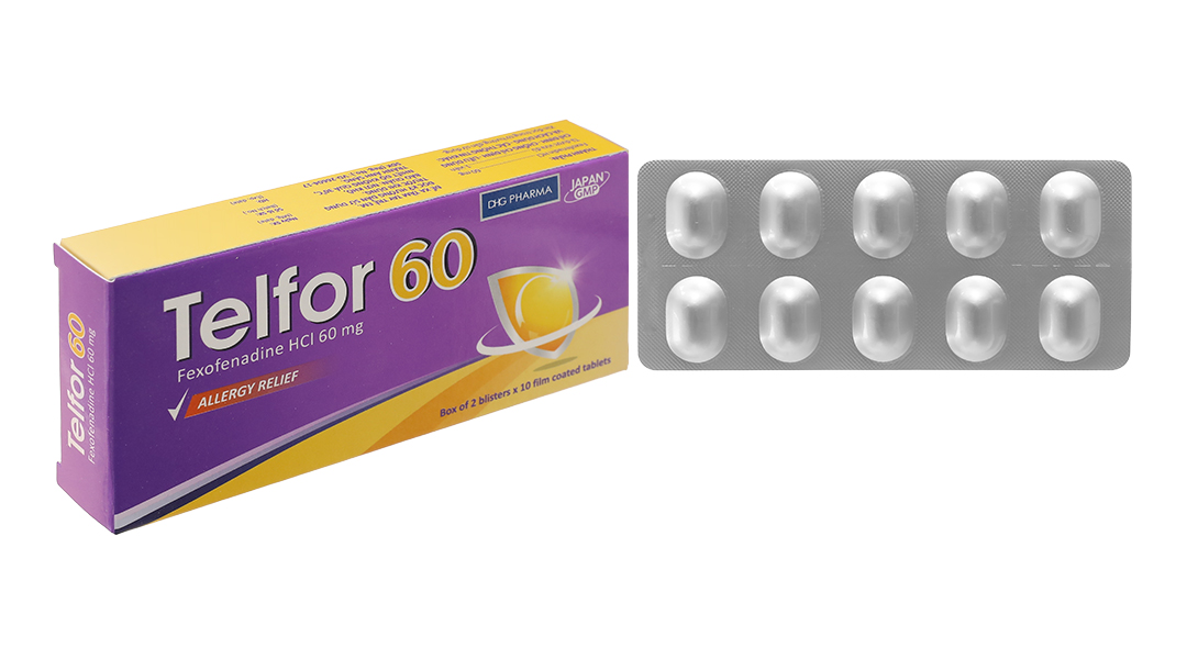 Telfor 60mg trị viêm mũi dị ứng, mày đay (2 vỉ x 10 viên)