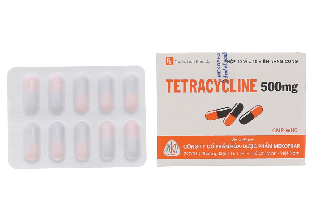 Tetracycline Mekophar 500mg trị nhiễm khuẩn (10 vỉ x 10 viên)