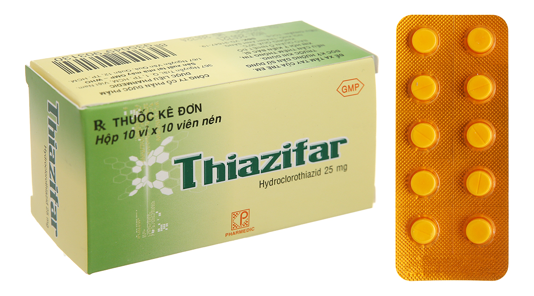 Thiazifar 25mg trị tăng huyết áp, phù do tim, do thận, gan (10 vỉ x 10 viên)