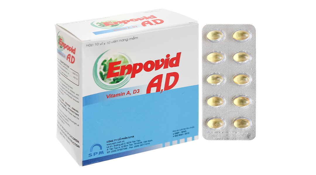 Enpovid A,D trị còi xương, nhuyễn xương hộp 10 vỉ x 10 viên