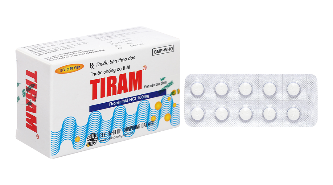 Tiram 100mg giảm đau do co thắt tiêu hóa (10 vỉ x 10 viên)