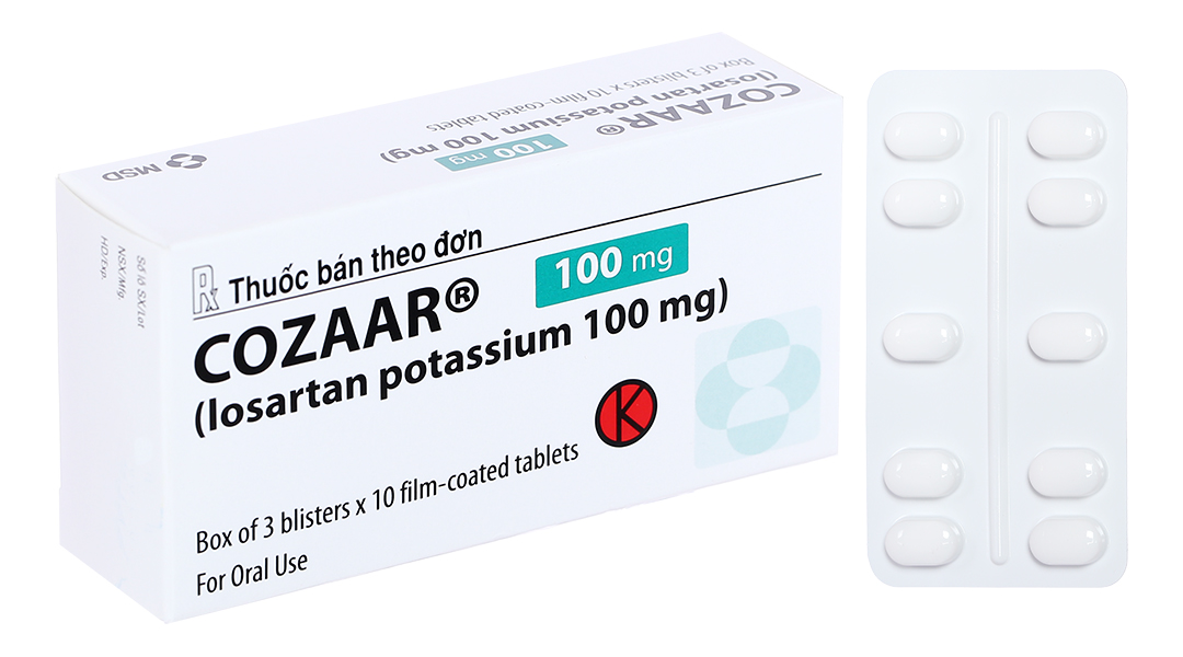 Cozaar 100mg trị tăng huyết áp, suy tim (3 vỉ x 10 viên)