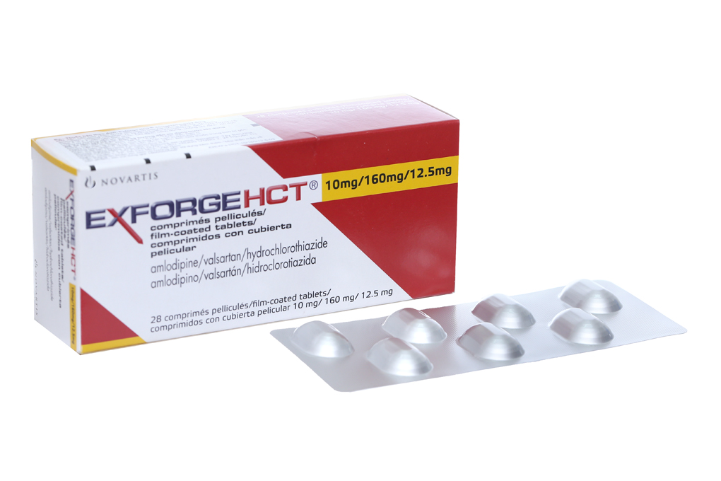 Exforge HCT 10mg/160mg/12.5mg trị tăng huyết áp (4 vỉ x 7 viên)