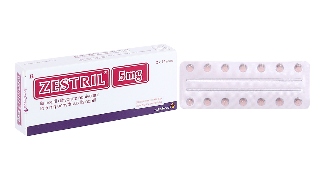 Zestril 5mg trị tăng huyết áp, suy tim (2 vỉ x 14 viên)