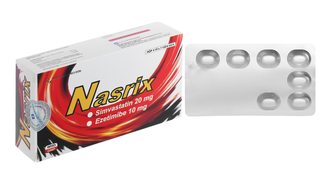 Nasrix 20/10mg trị rối loạn lipid máu (4 vỉ x 7 viên)