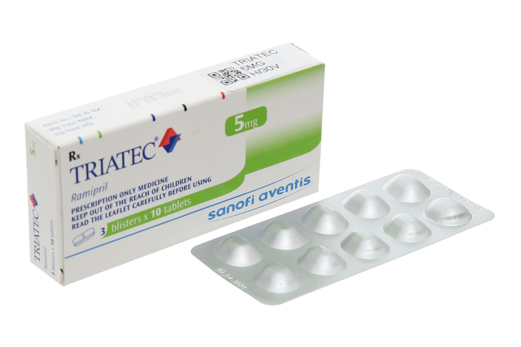 Triatec 5mg trị tăng huyết áp, suy tim (3 vỉ x 10 viên)