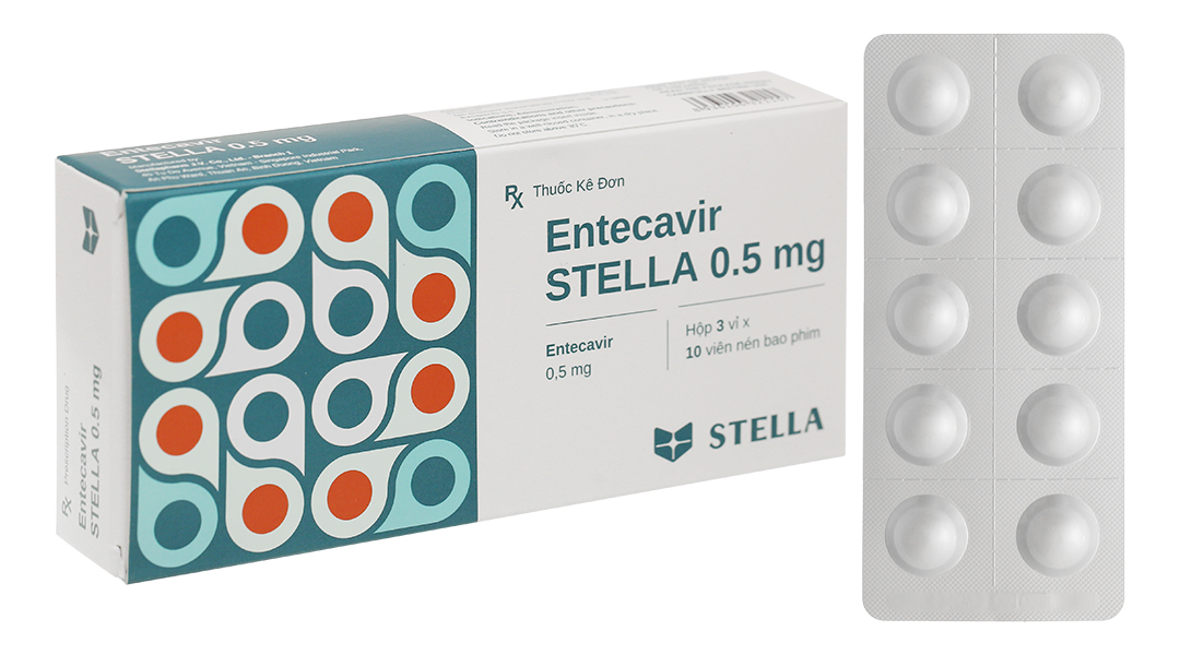 Entecavir Stella 0.5mg thuốc kháng virus, trị viêm gan B (3 vỉ x 10 viên)