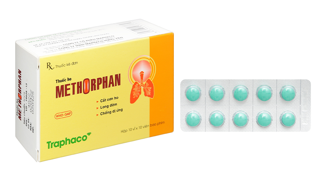 Methorphan trị ho trong bệnh lý hô hấp (10 vỉ x 10 viên)