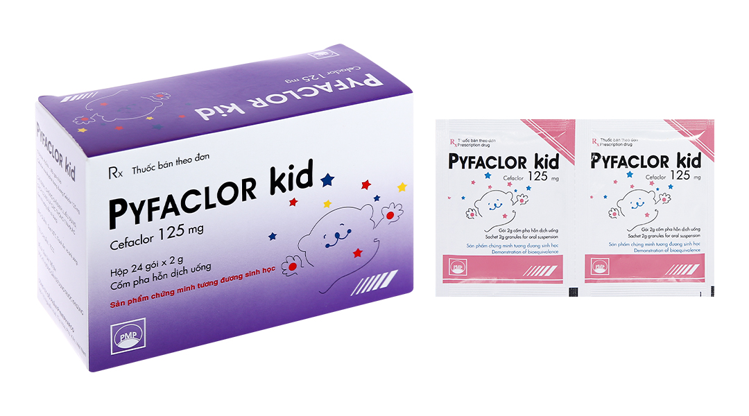 Cốm pha hỗn dịch uống Pyfaclor Kid 125mg trị nhiễm khuẩn (24 gói x 2g)