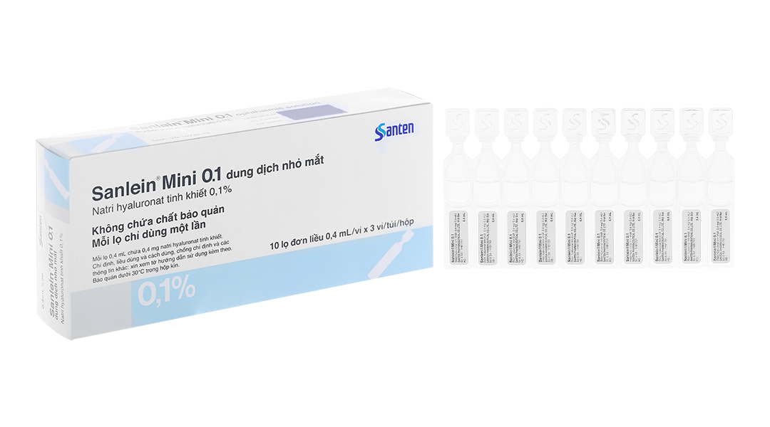 Dung dịch nhỏ mắt Sanlein Mini 0.1 trị tổn thương biểu mô giác mạc (30 ống x 0.4ml)