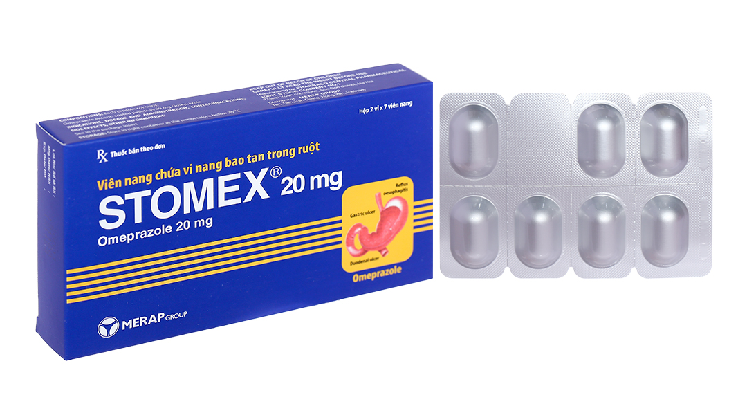 Stomex 20mg trị trào ngược dạ dày, thực quản (2 vỉ x 7 viên)