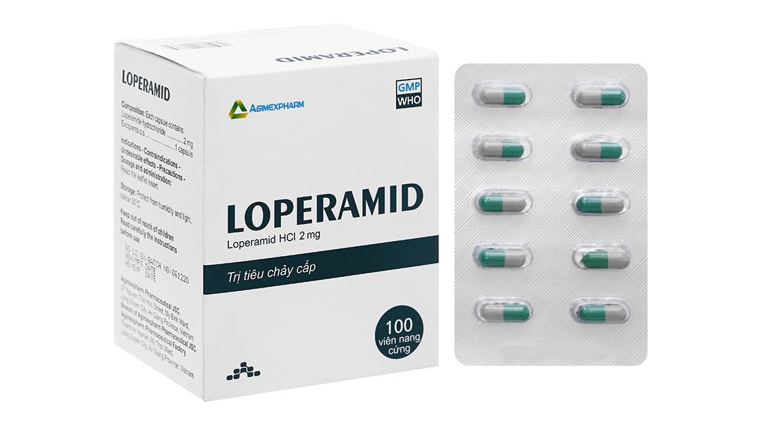 Loperamid 2mg trị tiêu chảy (10 vỉ x 10 viên)