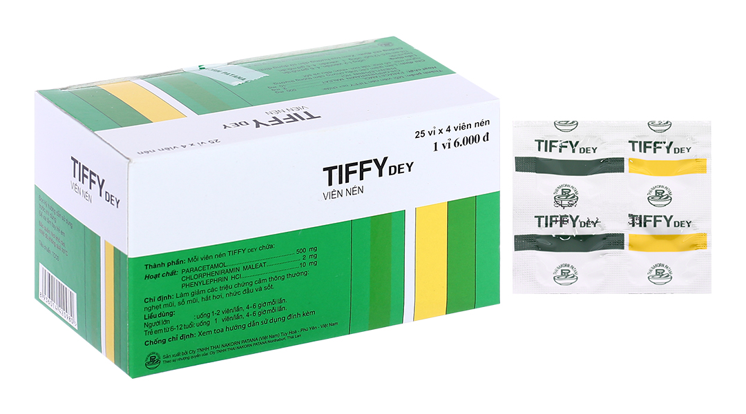 Tiffy Dey trị cảm cúm, cảm lạnh (25 vỉ x 4 viên)