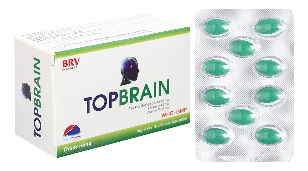 Topbrain tuần hoàn máu não, cải thiện trí nhớ (6 vỉ x 10 viên)