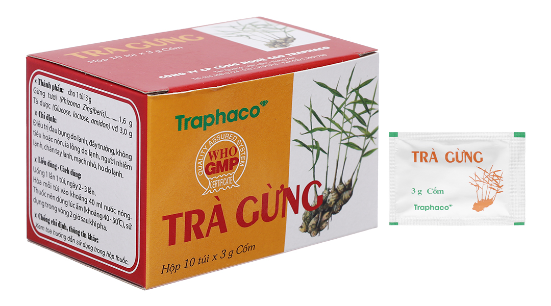 Trà gừng hòa tan Traphaco giảm đau bụng, đầy trướng hộp 10 gói