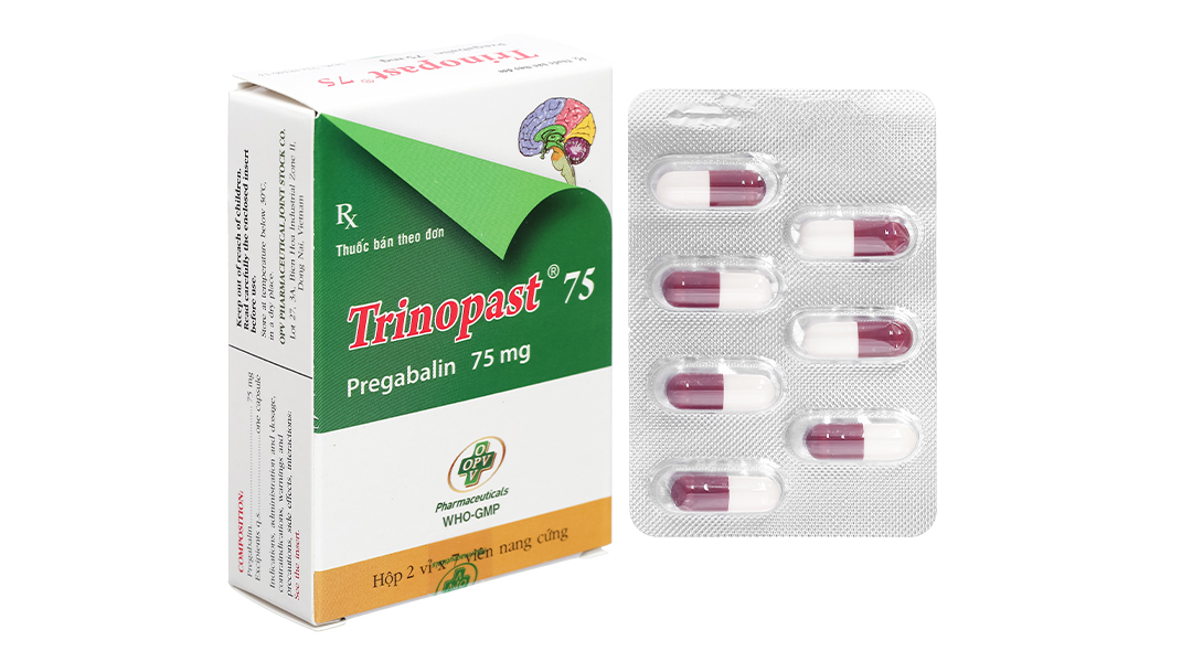 Trinopast 75 trị động kinh, đau dây thần kinh (2 vỉ x 7 viên)