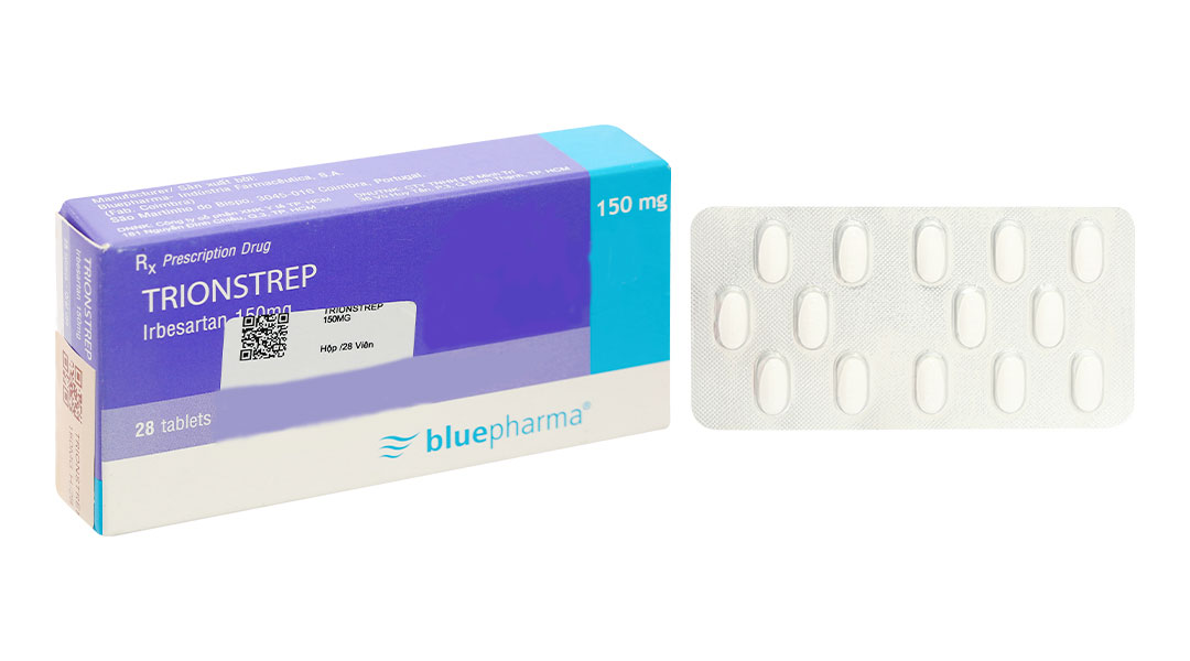 Trionstrep 150mg trị tăng huyết áp, bệnh thận do đái tháo đường (2 vỉ x 14 viên)