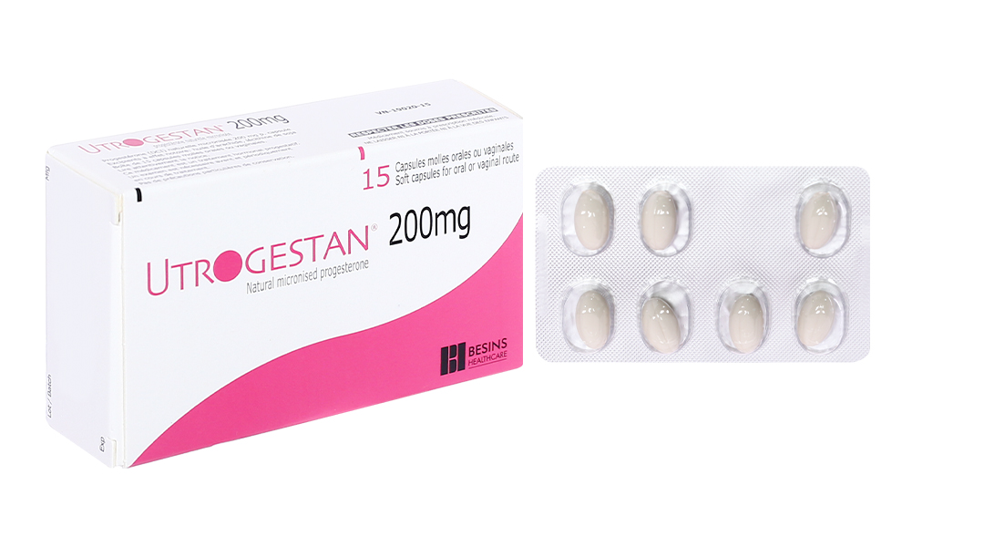 Utrogestan 200mg trị vô sinh, dọa sảy thai hộp 15 viên