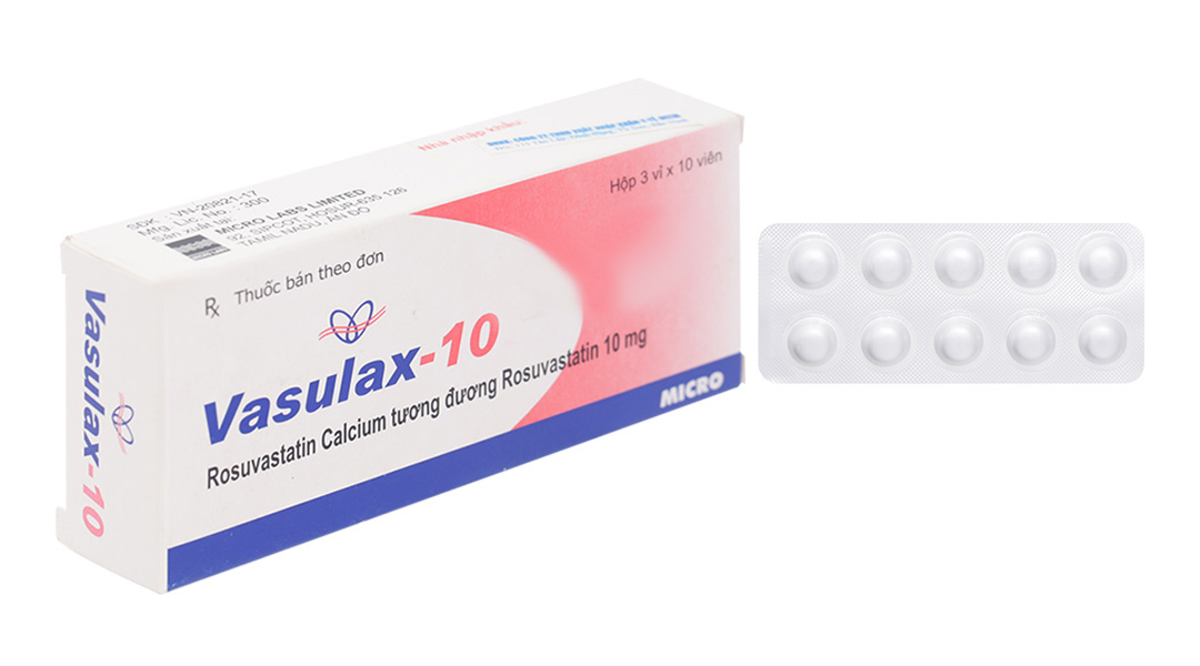 Vasulax-10 trị rối loạn lipid máu (3 vỉ x 10 viên)