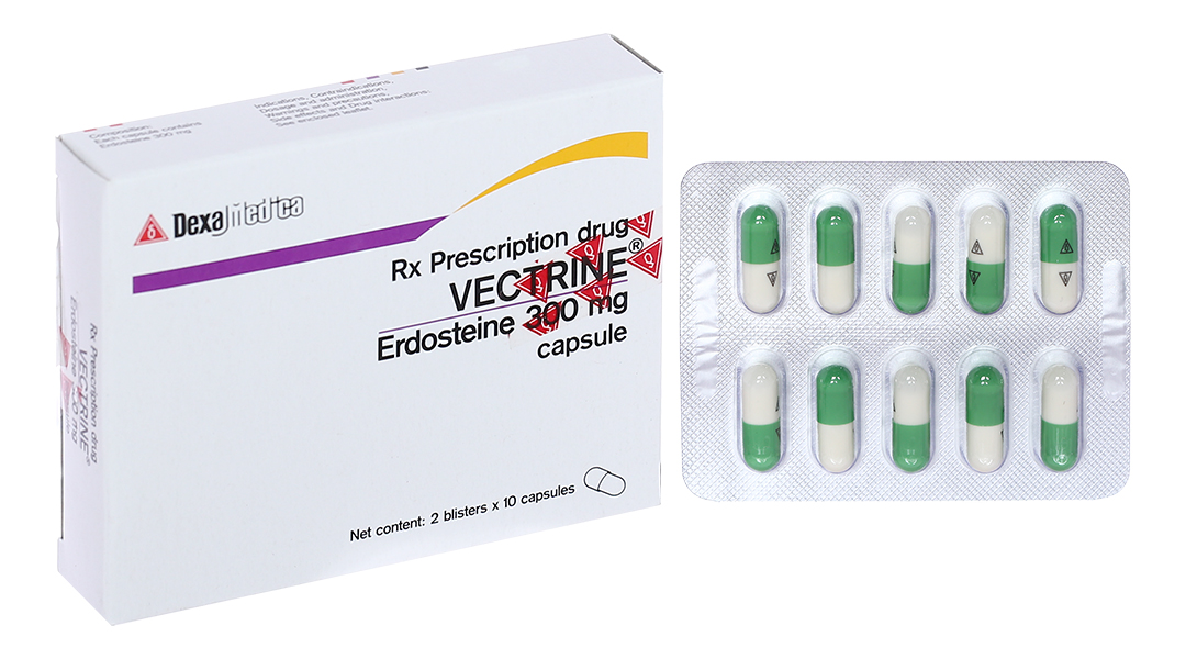 Vectrine 300mg loãng đàm trong bệnh lý hô hấp (2 vỉ x 10 viên)