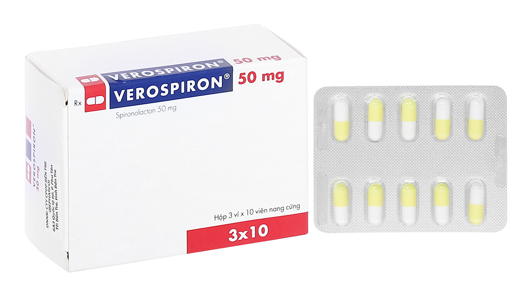 Verospiron 50mg trị phù, tăng huyết áp (3 vỉ x 10 viên)