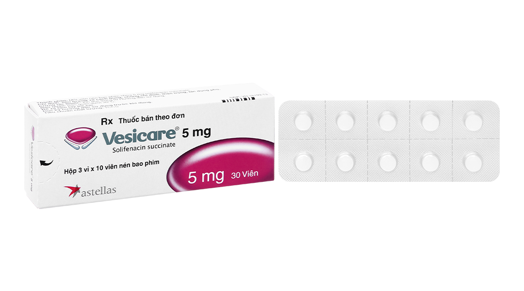 Vesicare 5mg trị tiểu không tự chủ (3 vỉ x 10 viên)