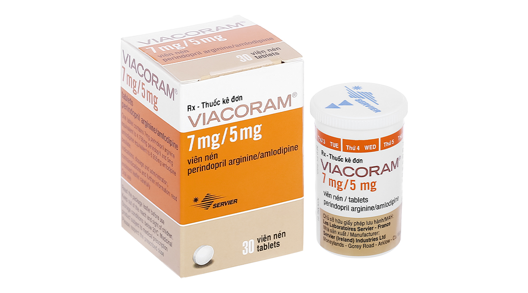 Viacoram 7mg/5mg trị tăng huyết áp hộp 30 viên