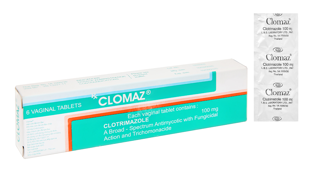 Viên đặt âm đạo Clomaz 100mg trị nấm, nhiễm khuẩn (1 vỉ x 6 viên)