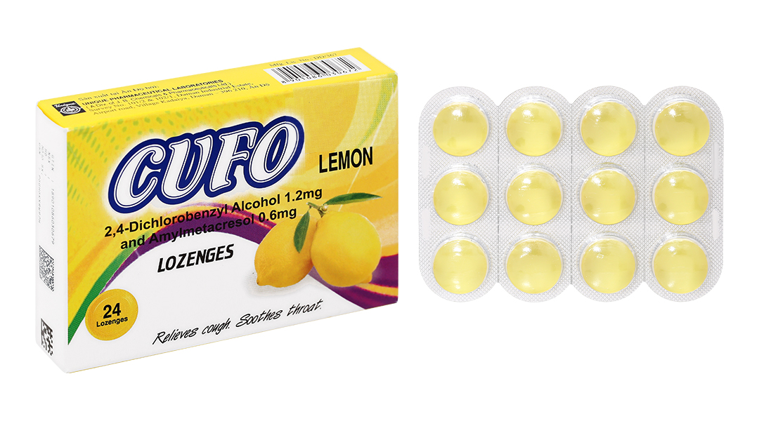 Viên ngậm Cufo Lemon trị viêm họng, đau họng (2 vỉ x 12 viên