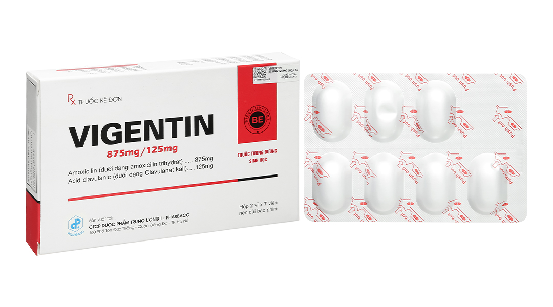 Vigentin 875mg/125mg trị nhiễm khuẩn (2 vỉ x 7 viên)