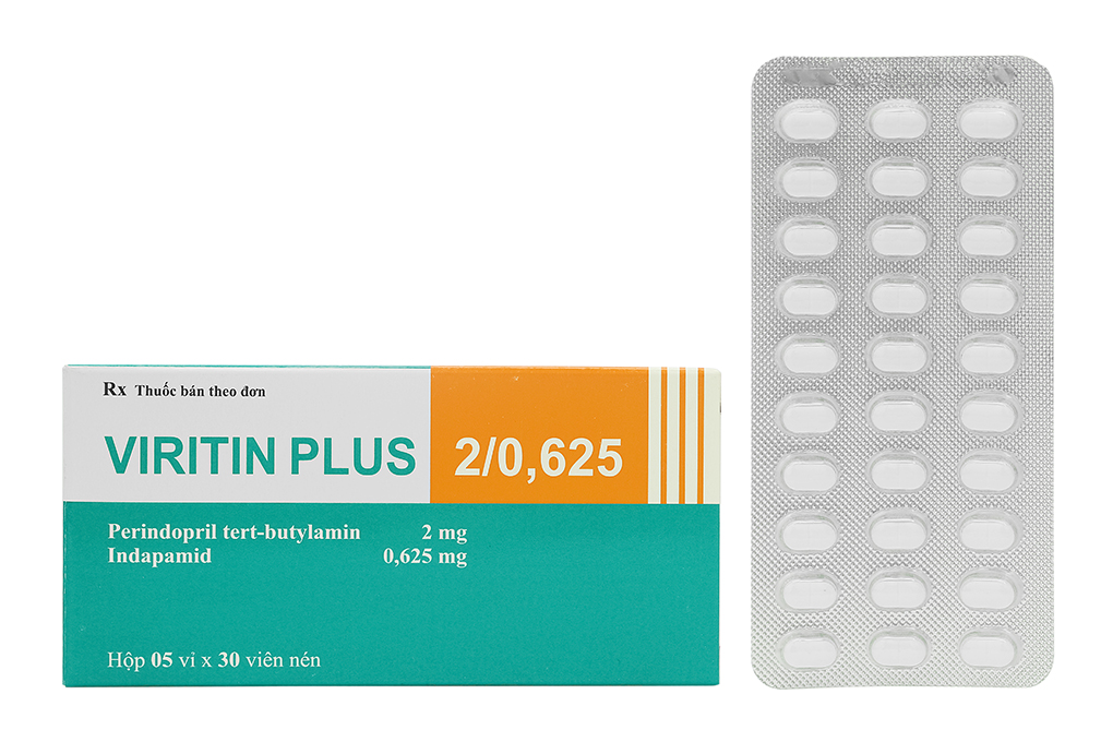 Viritin Plus 2/0.625 trị tăng huyết áp (5 vỉ x 30 viên)