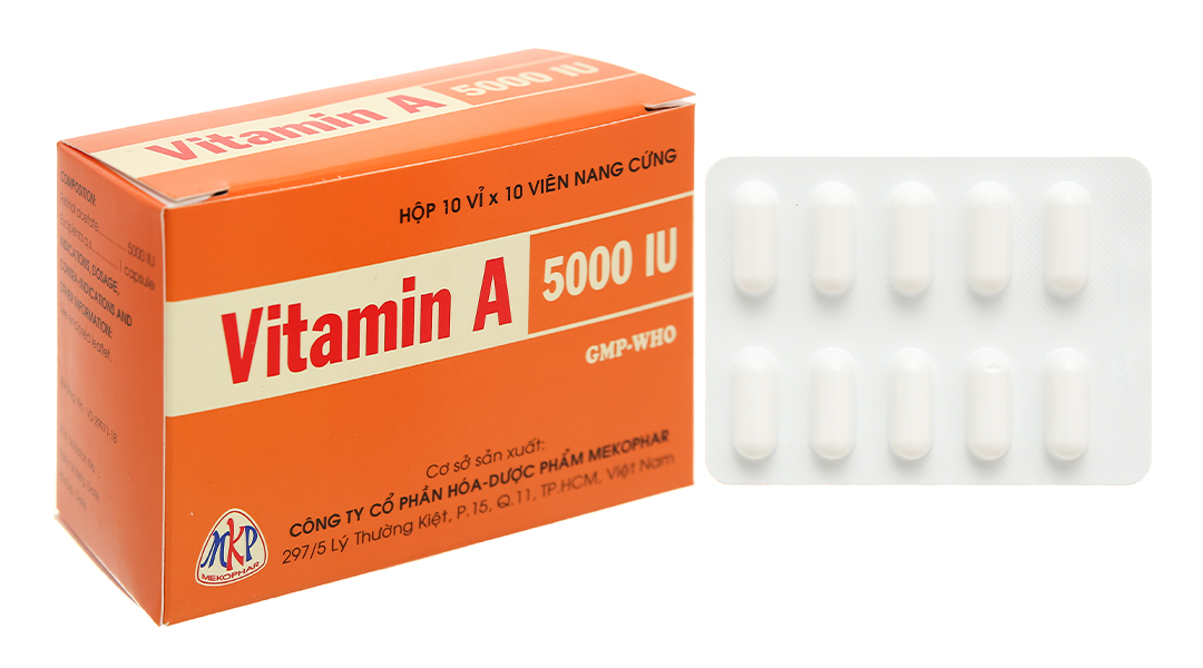 Vitamin A 5000IU trị khô mắt, quáng gà (10 vỉ x 10 viên)