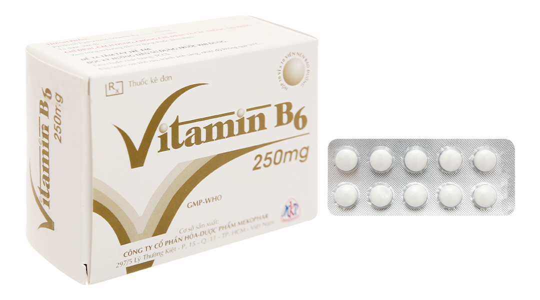 Vitamin B6 Mekophar 250mg trị thiếu máu, ngừa co giật (10 vỉ x 10 viên)