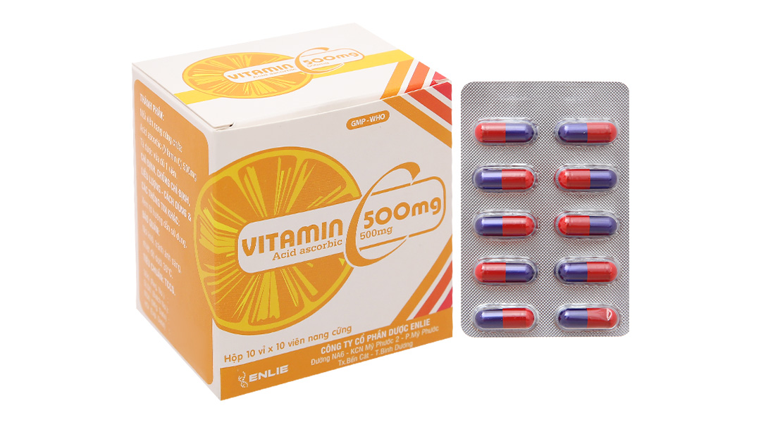 Vitamin C Enlie 500mg trị thiếu vitamin C (10 vỉ x 10 viên)