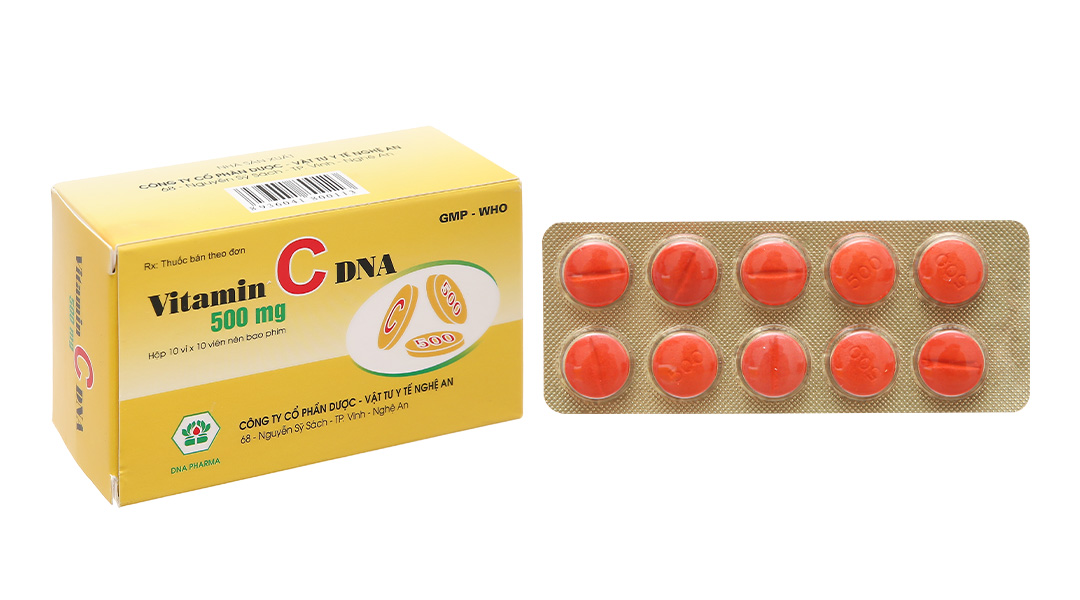 Vitamin C DNA Mekophar 500mg trị thiếu vitamin C (10 vỉ x 10 viên)