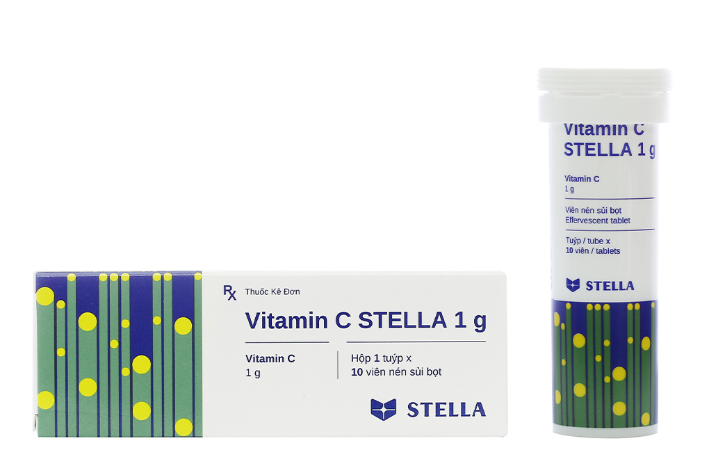 Viên nén sủi bọt Vitamin C Stella 1g trị chảy máu do thiếu vitamin C tuýp 10 viên