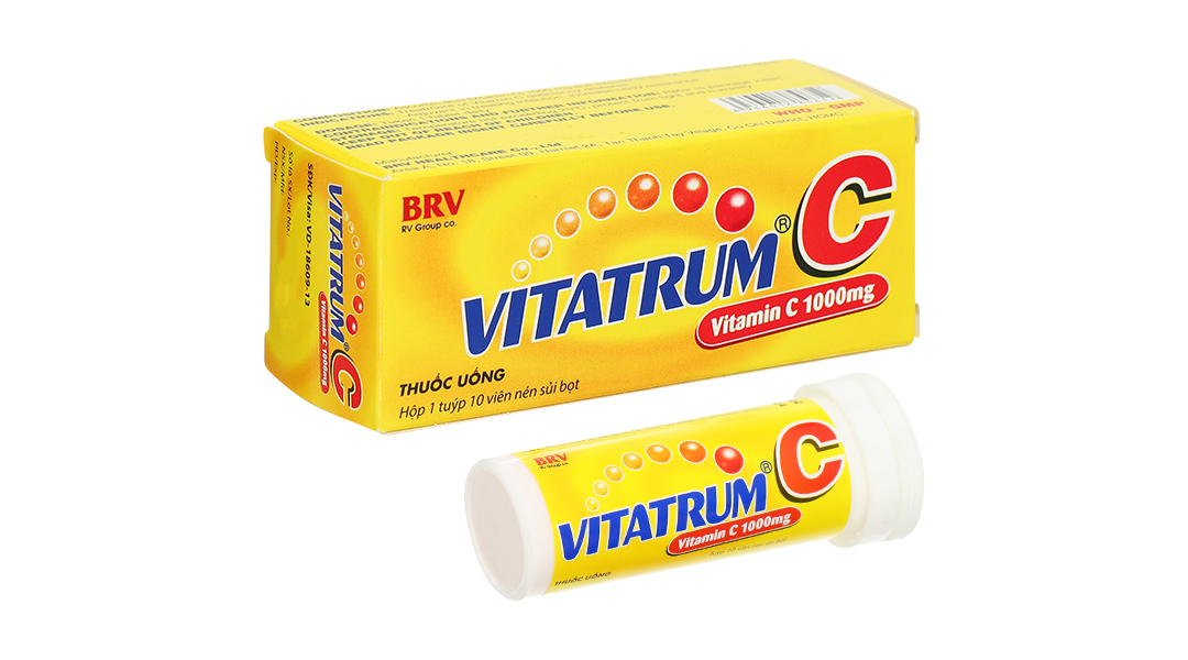 Viên nén sủi bọt Vitatrum C 1000mg trị thiếu vitamin C, tăng đề kháng tuýp 10 viên