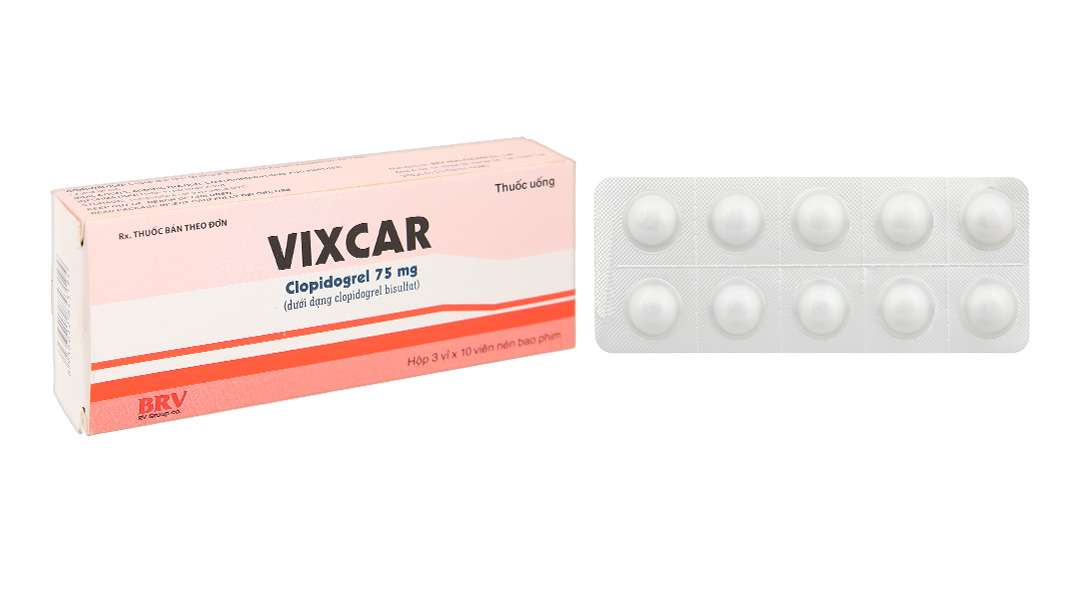 Vixcar 75mg phòng ngừa biến cố huyết khối, đột quỵ (3 vỉ x 10 viên)