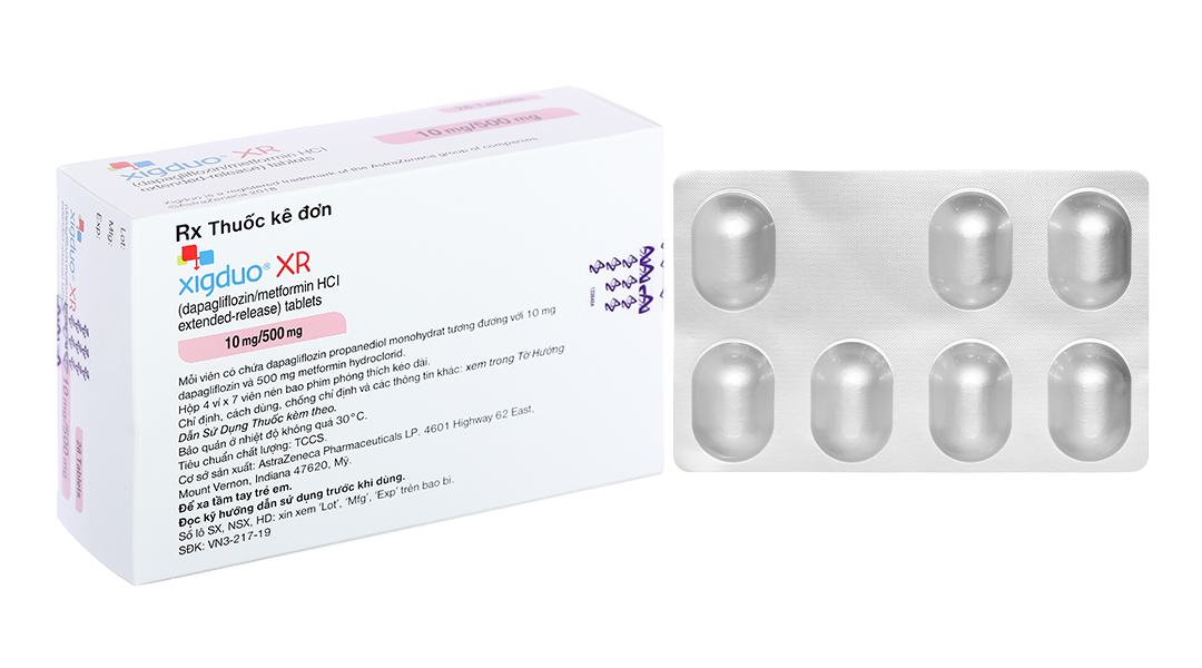 Xigduo XR 10mg/500mg trị đái tháo đường (4 vỉ x 7 viên)