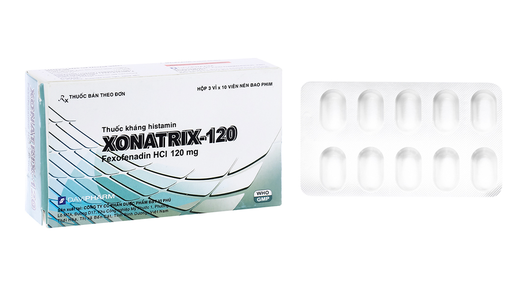 Xonatrix-120 trị viêm mũi dị ứng, mày đay (3 vỉ x 10 viên)