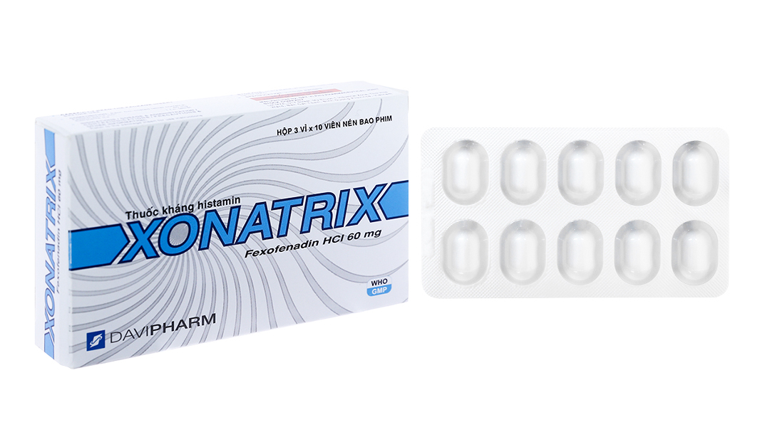 Xonatrix 60mg trị viêm mũi dị ứng, mày đay (3 vỉ x 10 viên)